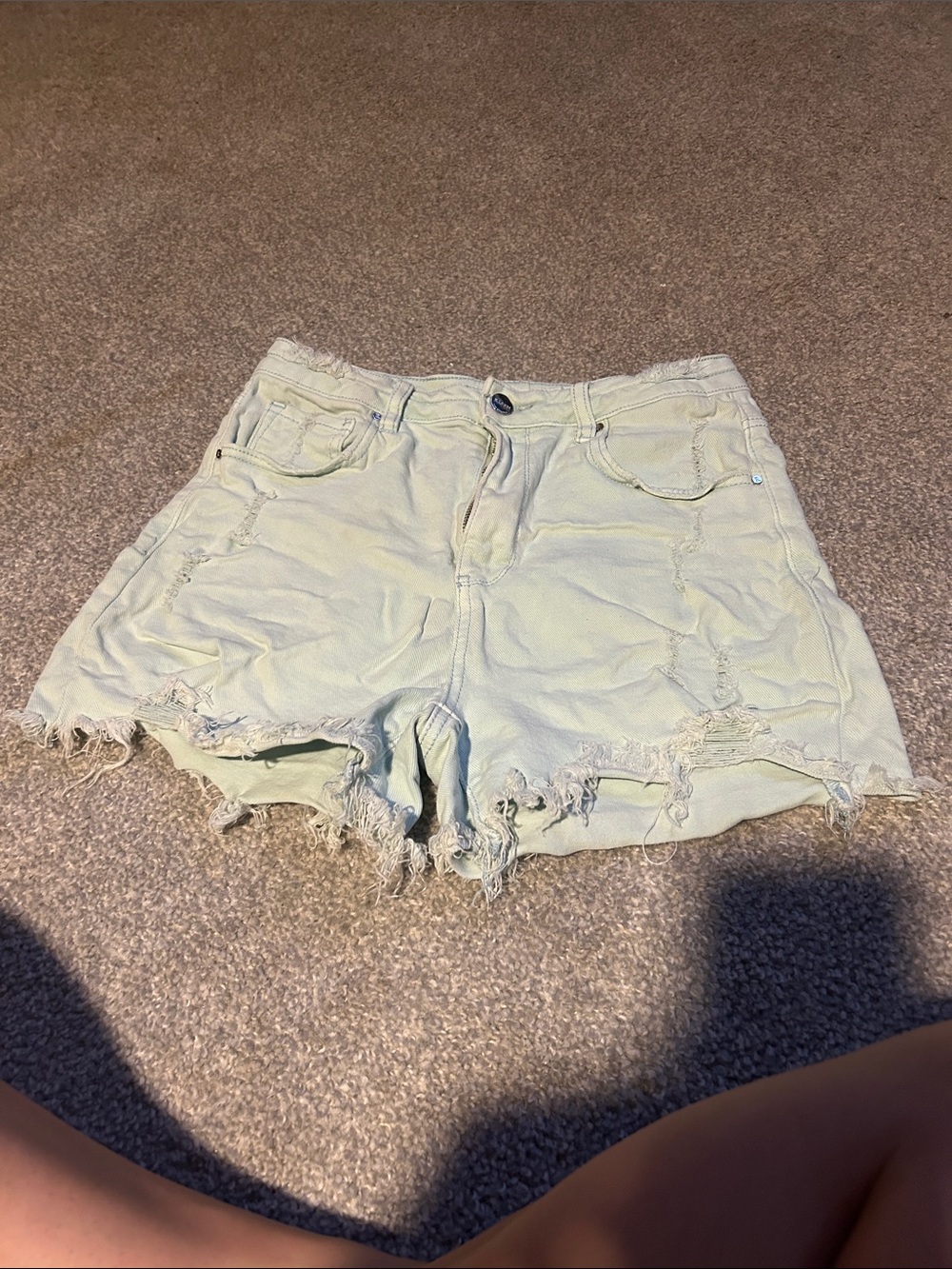 Light Mint Distressed Denim Shorts